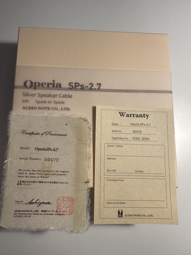 Kondo OPERIA SPs - 2.7 Silver Lautsprecherkabel 2,0 m Spades Spades Urkunde OVP