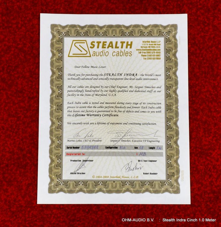 Stealth Audio Cables Indra V08, 1.0 Meter, With Certificate (7860291903
