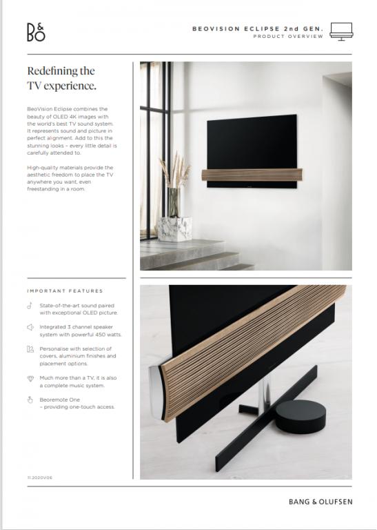 Bang & Olufsen Wall Bracket Beovision Eclipse 2nd Gen Set 
