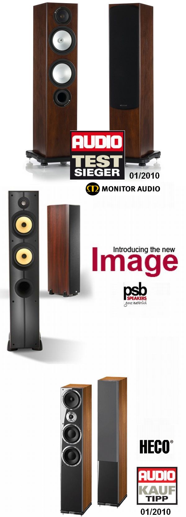 Die drei Bestplazierten des AUDIO-Tests 01/2010 bei uns vergleichen!