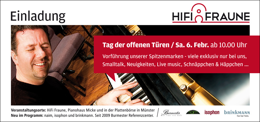 Sa. 6. Febr.: Tag der offenen Tür bei HIFI FRAUNE, Pianohaus Micke und in der Plattenbörse, Münster