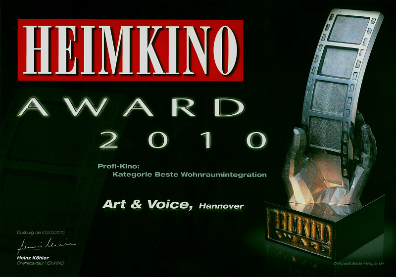 Art&Voice bekommt Heimkino Award Heimkino Award
