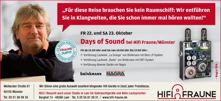 22.10. + 23.10. bei Hifi Fraune in Münster: Days of Sound 