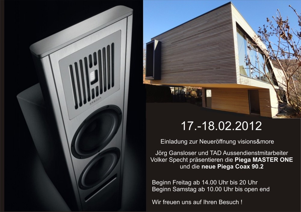 High End Tage bei visions & more mit Piega MASTER ONE & der neuen COAX 90.2 visions & more im Raum Stuttgart- Ulm-München 