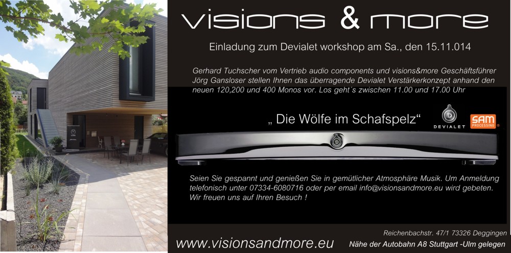 Einladung zum Devialet workshop am Sa., den 15.11.014 im Raum Stuttgart Ulm Devialet workshop am Sa. den 15.11.014