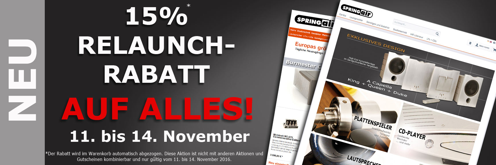 15% RELAUNCH-RABATT AUF ALLES!