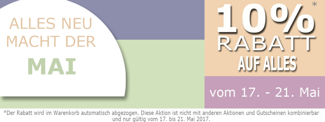 5 Tage lang 10% Rabatt auf alles! 5 Tage lang 10% Rabatt auf alles!