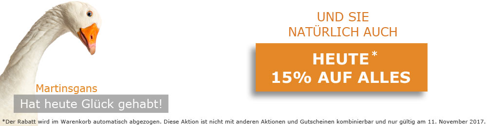 Heute 15% Rabatt auf alles! 15% Rabatt am 11. November!