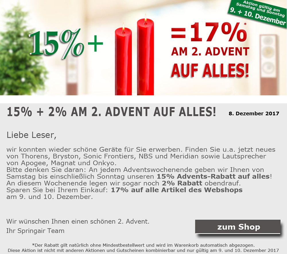 17% am 2. Advent Advents-Rabattaktion