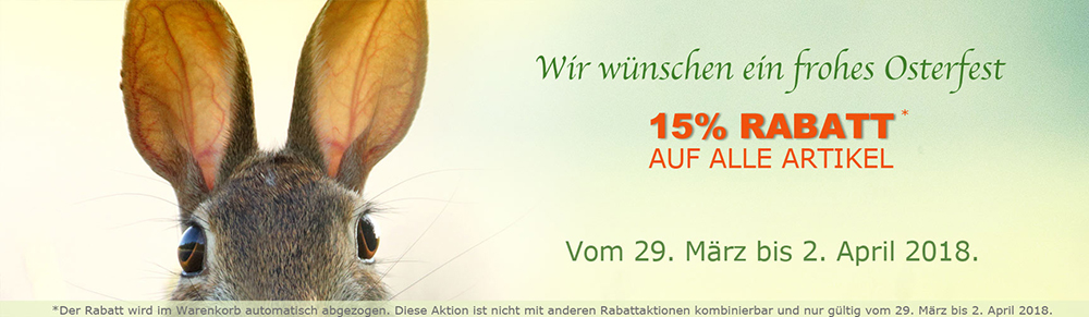 Frohe Ostern mit 15% Rabatt auf alles!