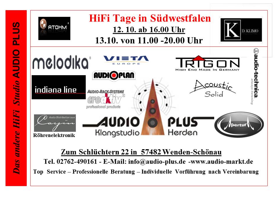 EINLADUNG zu den HiFi Tagen in Südwestfalen am 12.10 ab 16.00 Uhr und am 13.10. ab 11.00 Uhr 