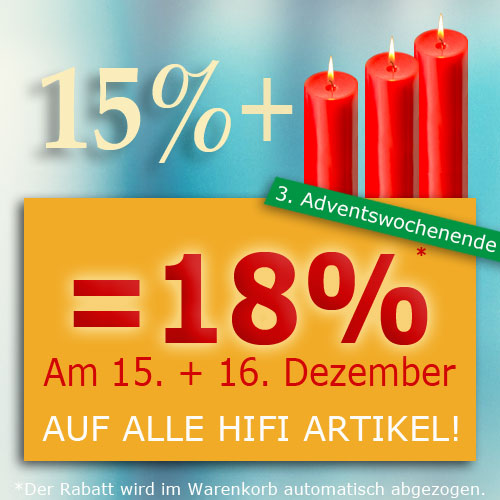 18% am 3. Advent auf alle Hifi Artikel! 18% am 3. Advent auf alle Hifi Artikel!