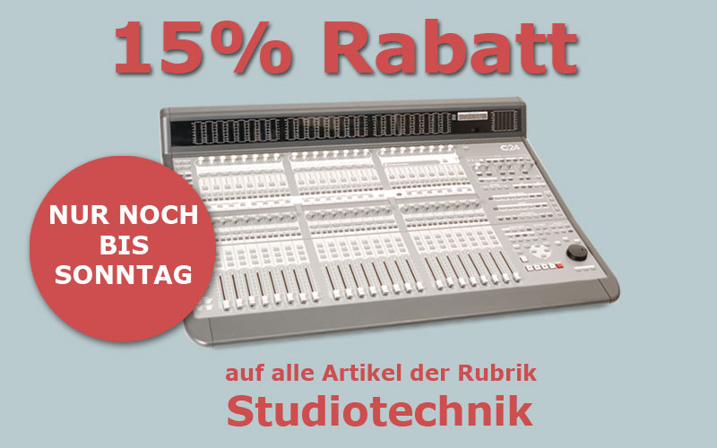 15% Rabatt auf alle Artikel der Rubrik Studiotechnik. Nur noch bis Sonntag!