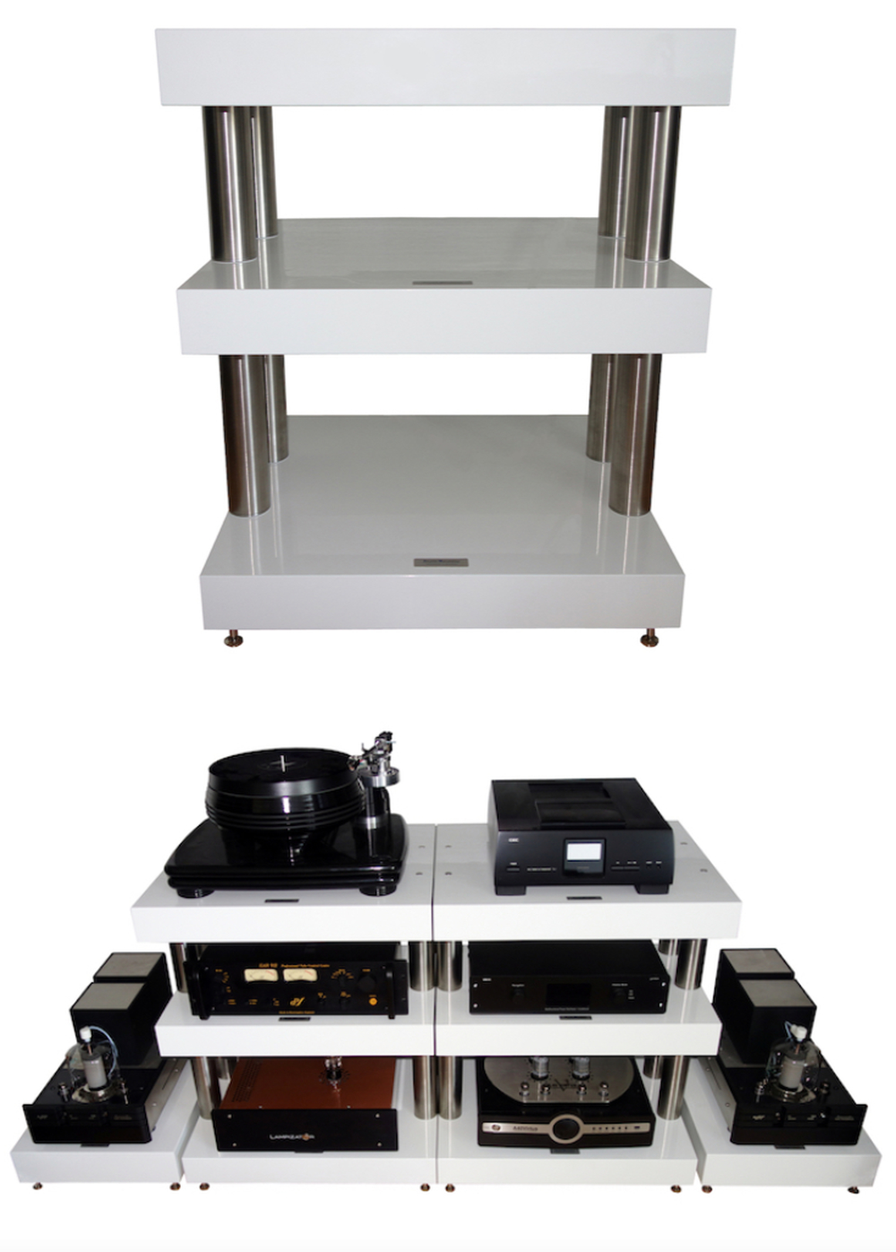 Highend Racksysteme & Gerätebasen von Akustik Manufaktur Hochglanz Weiß - Kundenanlage