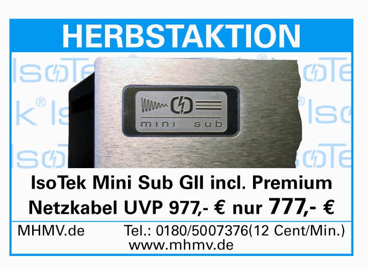 IsoTek Herbstwochen bei mhmv.de  Mini Sub GII + Premium Netzkabel  für nur 777,- €