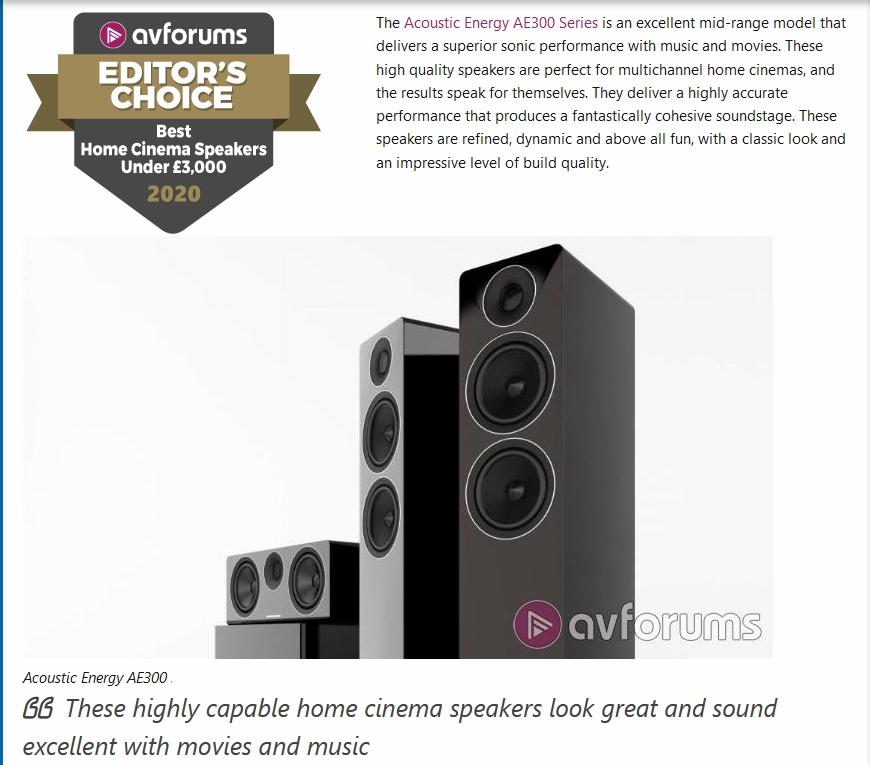 AVForums: Best Home Cinema Speakers bis £3,000 – Acoustic Energy AE 300 Surround Lautsprecher Set unter 3500 GBP des Jahres : Acoustic Energy AE 300 in 5.1