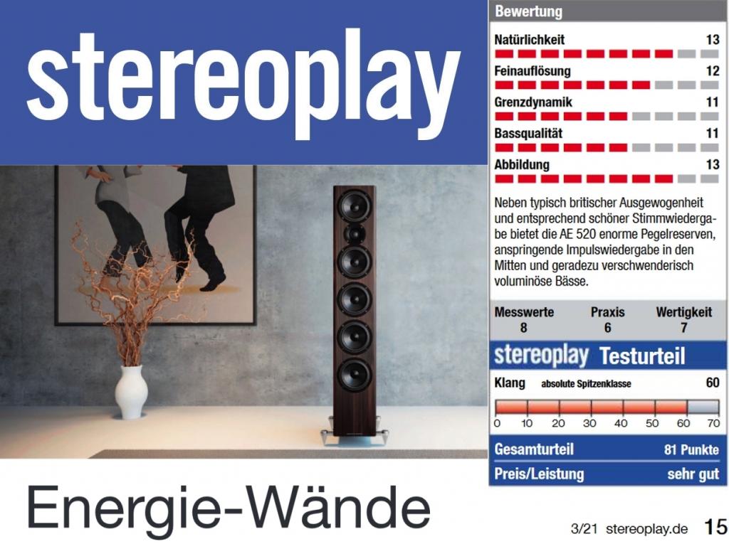 ACOUSTIC ENERGY AE 520 - stereoplay 03/2021 „Energie-Wände“  stereoplay Test Standlautsprecher Acoustic Energy AE 520 03/2021