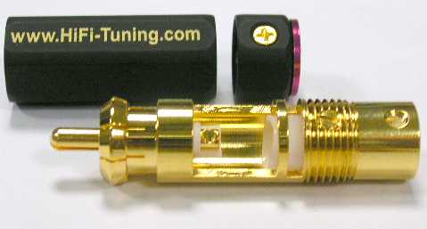 Rhodium Cinchstecker von HiFi-Tuning (schraubbar) Gold 10,- EUR / Rhodium 16,- EUR