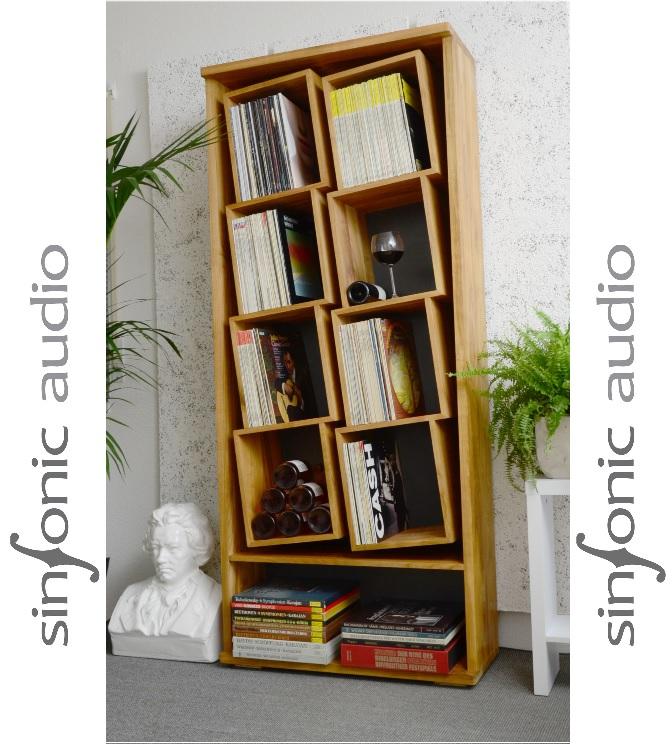 Das High-End Schallplatten-Regal Das Schallplatten-Regal mit den schräg gestellten Fächern