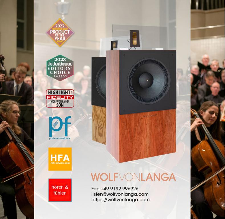 Produkt des Jahres 2022 - WVL 12639 SON - Editors' Choice 2023 - High End Lautsprecher WOLF VON LANGA Premium Lautsprecher
