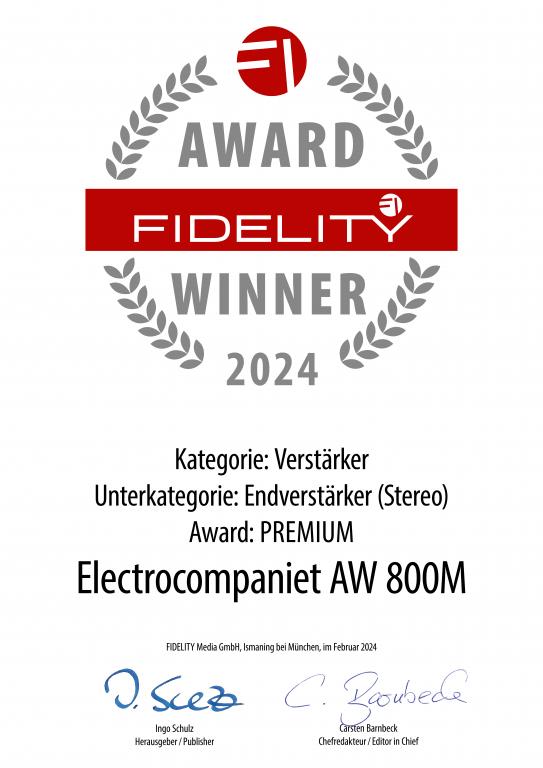 Fidelity Award 2024 für Electrocompaniet AW800M