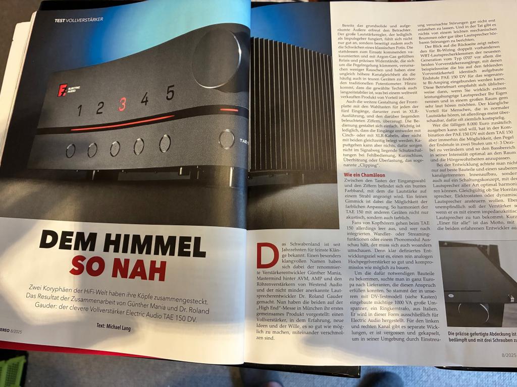 Dem Himmel so nah - schreibt Michael Lang in der neuen STEREO 08/25 über den Electric Audio TAE150DV