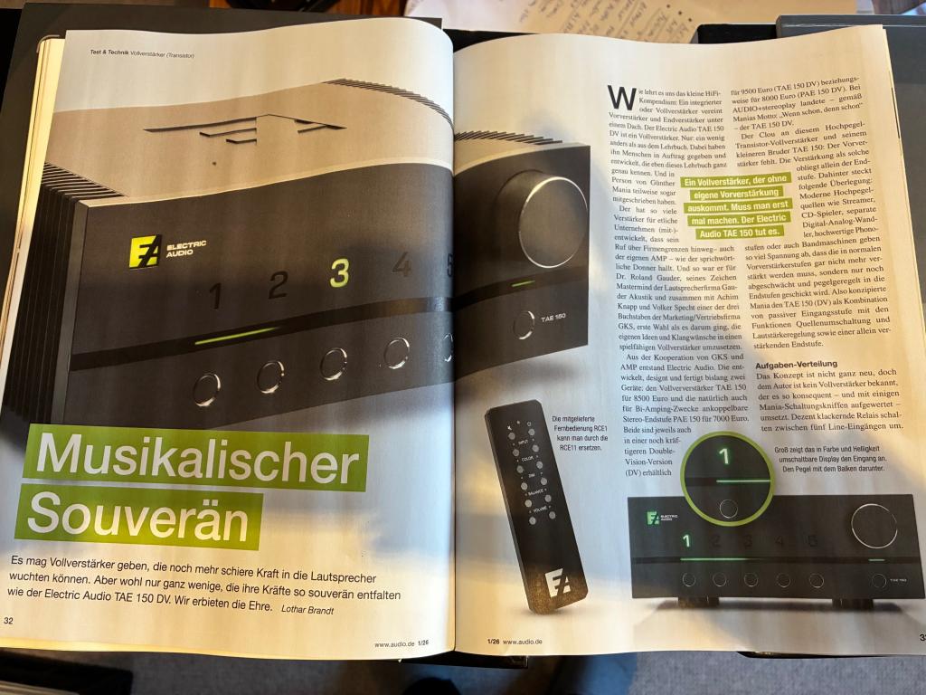 Dem Himmel so nah - schreibt Michael Lang in der STEREO 08/25 über den Electric Audio TAE150DV www.berlin-hifi.de und www.audio-offensive.de