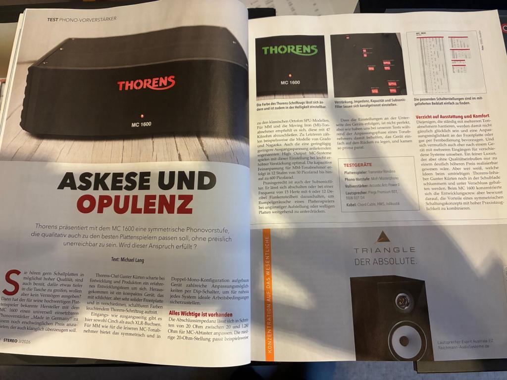 Supertest in der neuen STEREO 03/26 von der Thorens MC 1600 Phonovorstufe www.berlin-hifi.de und www.audio-offensive.de