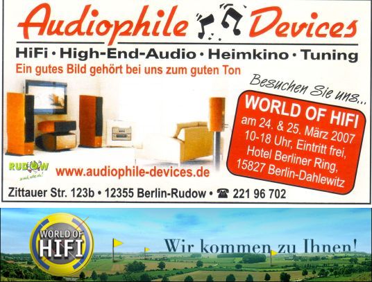 Nicht vergessen: Nächstes Wochenende World of Hifi World of Hifi in Berlin am 24./25.3.2007